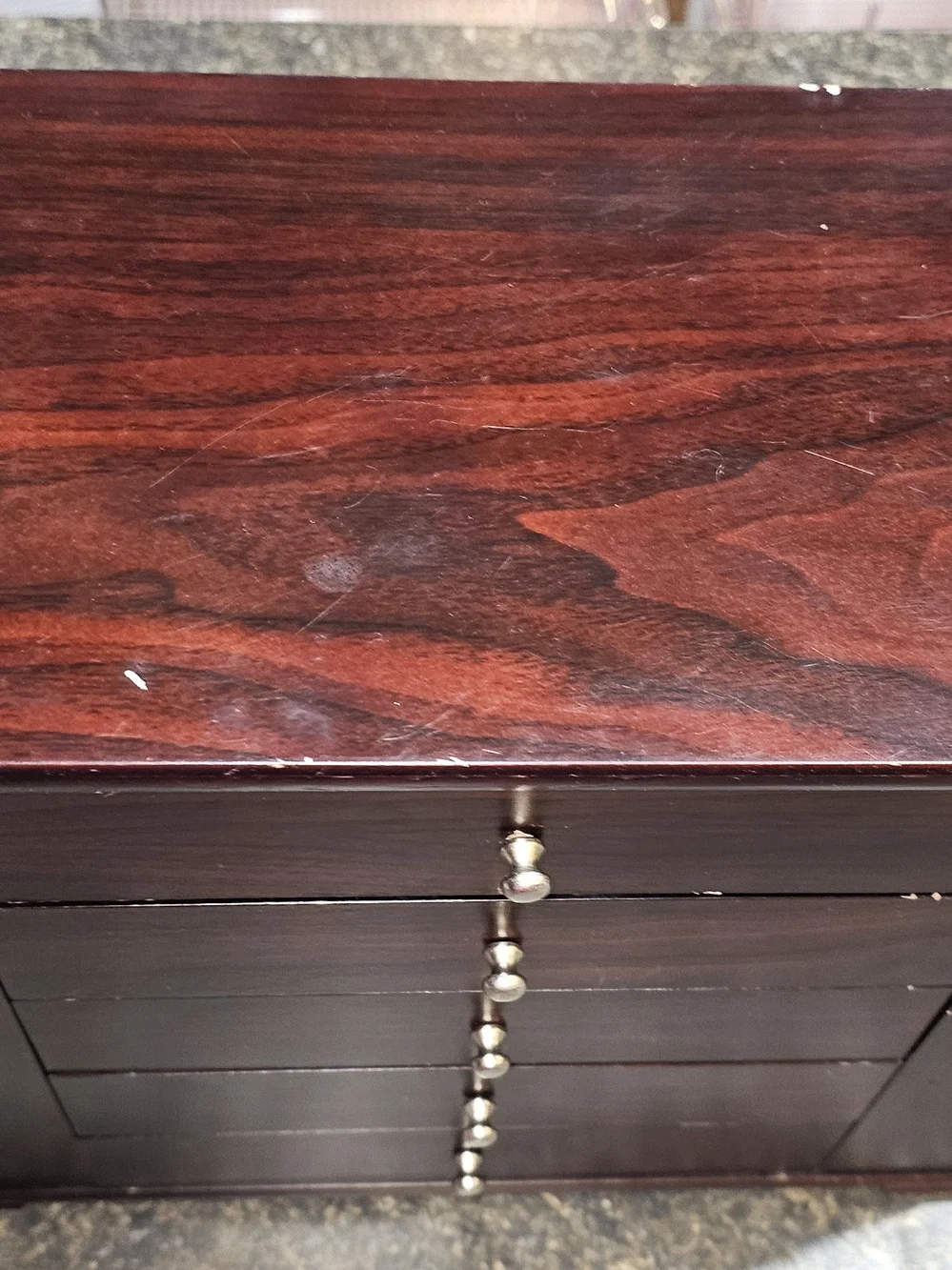 Antique Wood Jewelry Organizer Chest in Med Brown Finish